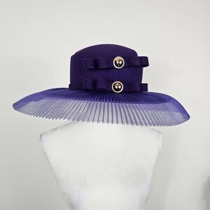 Brenda Waites Bolling Small Purple Wool Felt Hat Tulle Brim